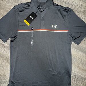 Under Armour Men's Charcoal Polo with Orange Stripe